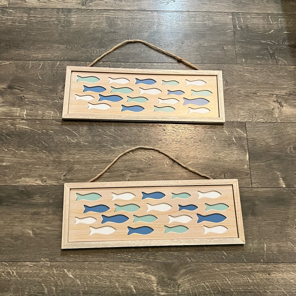 Set of 2 Wooden Pictures W/‎ Fish NEW